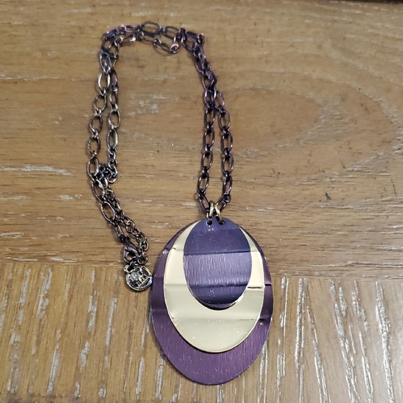 Bill Blass Vintage 1990s Purple and Gold Geometric 3 layer Necklace - Picture 1 of 3